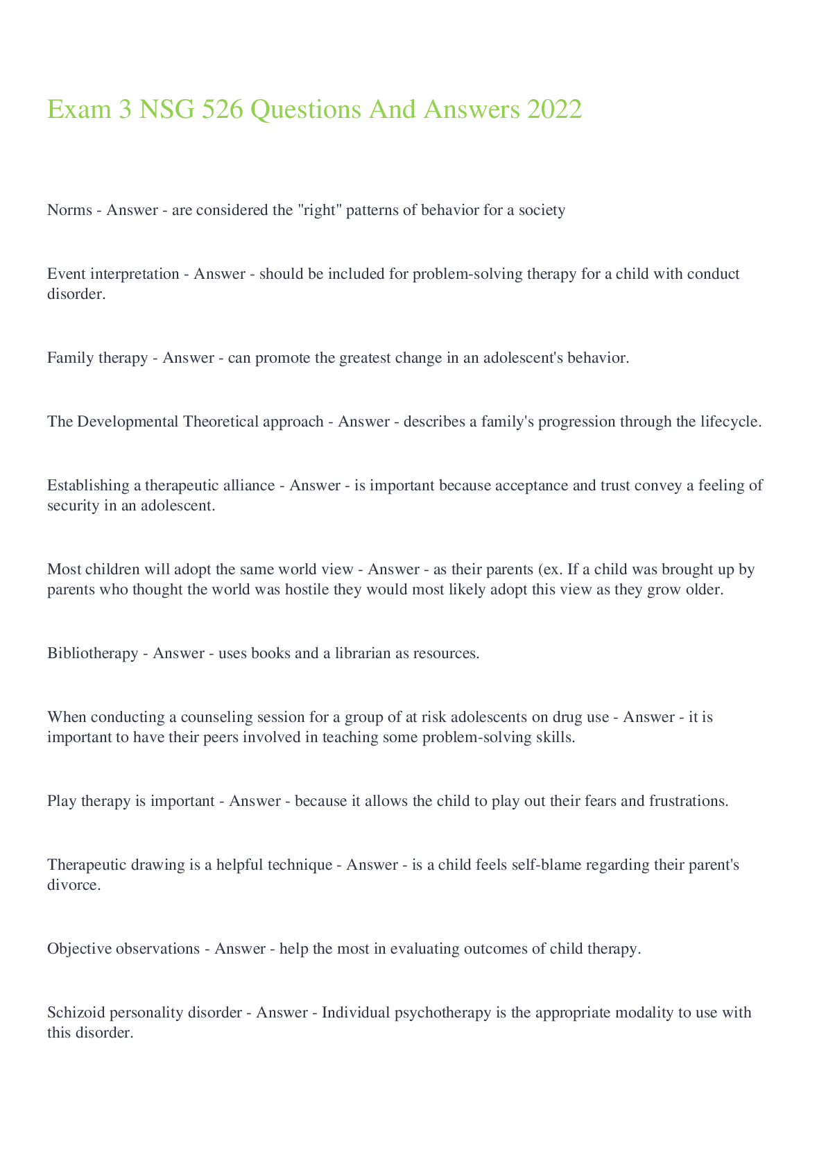 Preview image for Exam 3 NSG 526 Questions And Answers 2022